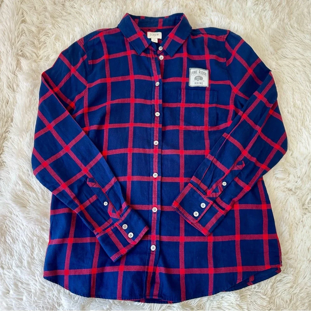 J.Crew Pine Ridge Navy Red Plaid Flannel Button Front Shirt Women’s Medium